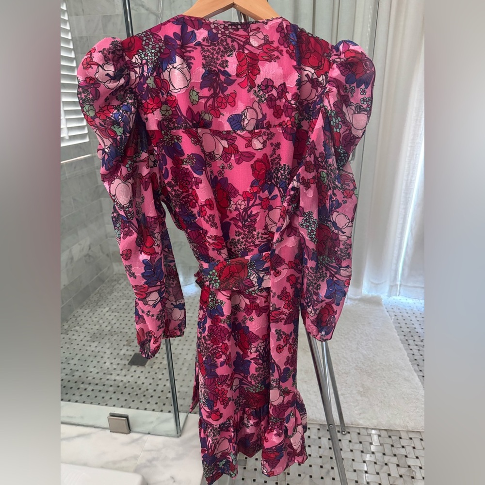Tanya Taylor pink floral long sleeve warp dress - Picture 4 of 5